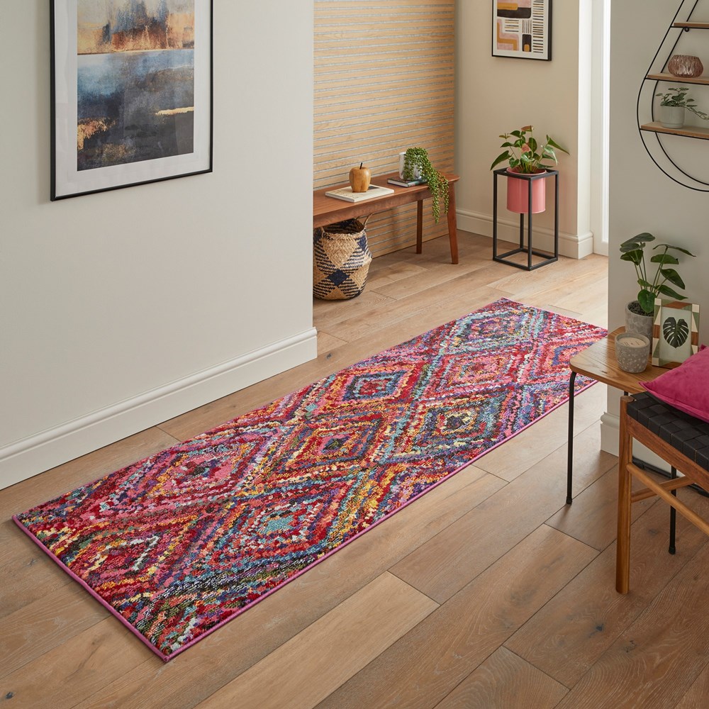 Carnaval CAR105 Geometric Runner Rug by Concept Looms in Multicolour